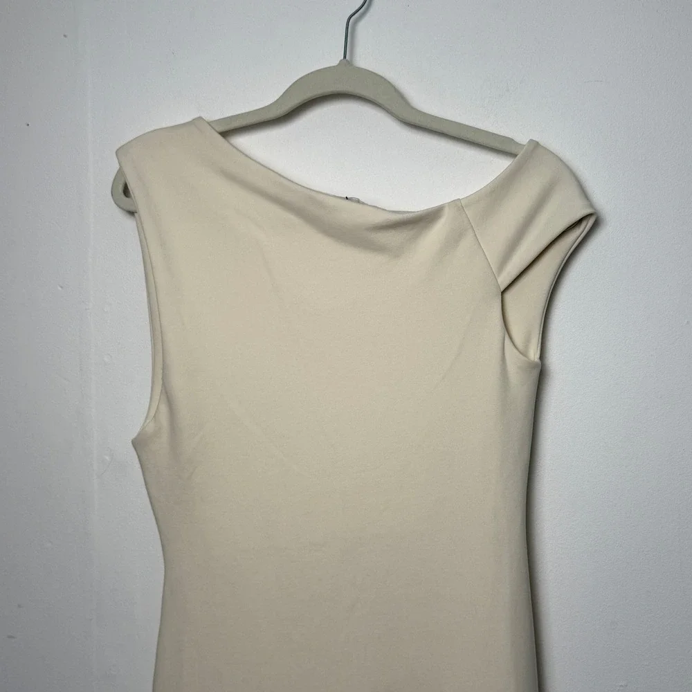 Zara Womens XL Cream Asymmetric Drape Midi Dress Sleeveless‎ Ruched 4174/648/712 - Picture 8 of 8